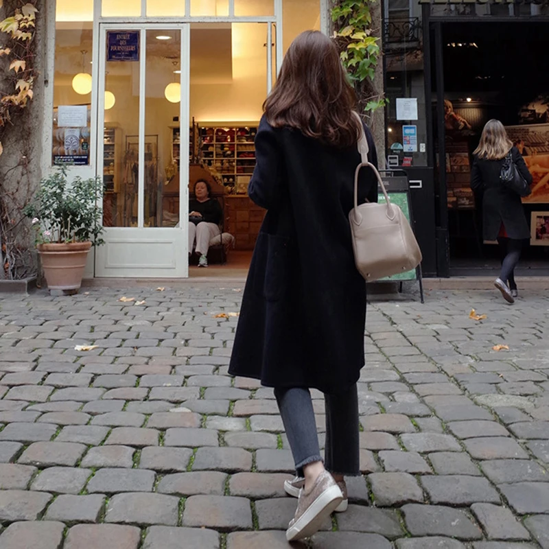 Осенне-зимнее элегантное шерстяное пальто женская длинная толстая кашемировая