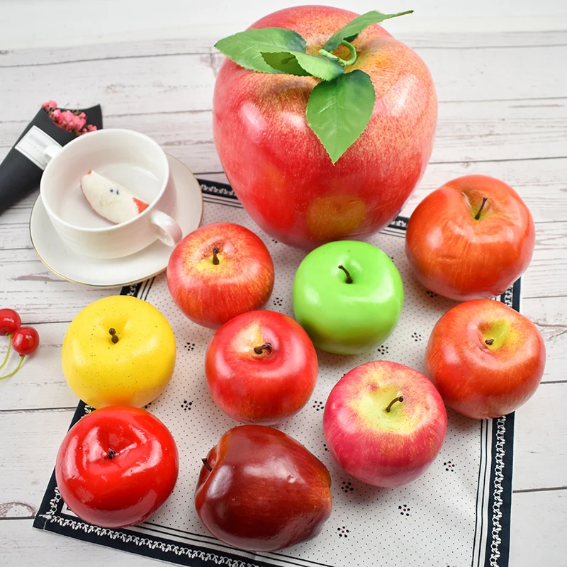 Искусственные Поддельные красные зеленые яблоки Пластиковые фрукты кухонные