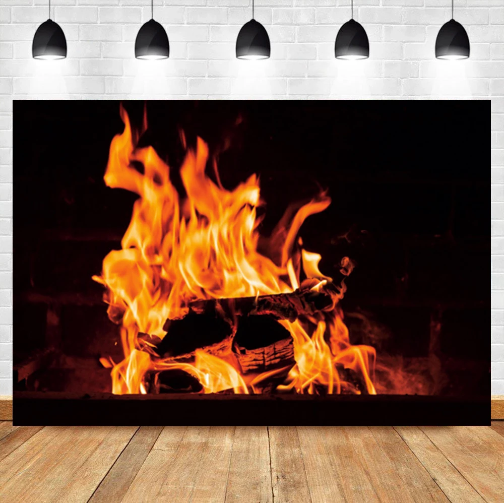

Laeacco Birthday Party Portrait Flame Photo Background Brick Wall Fireplace Burning Photographic Photo Backdrop For Photo Studi