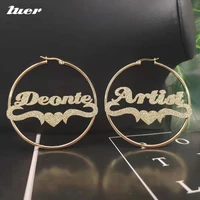 luer 30 100mm custom name hoop earrings personalized stainless steel big earrings colorful design for women hiphop jewelry gift