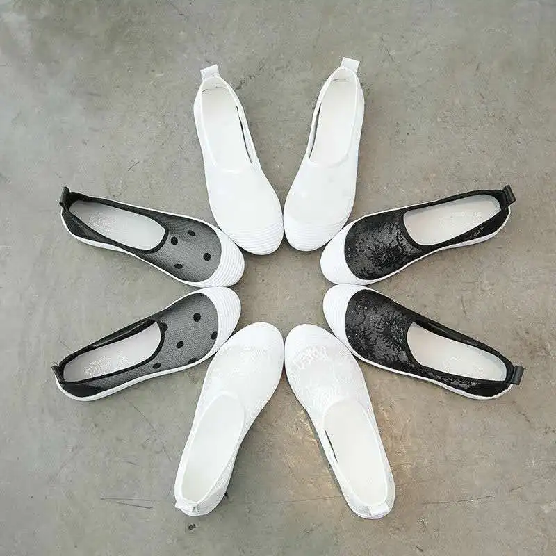 

2021 summer women's shoes new lace ladies shoes mesh breathable flat bottom peas shoes women's mesh one pedal lazy shoes classic