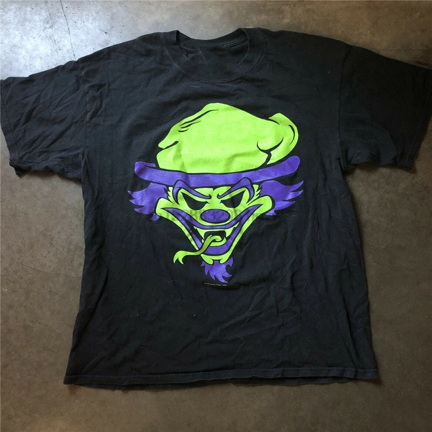 Для мужчин Винтаж 90S 1995 безумный клоун Поссе загадка Box ПМС черная футболка Tee