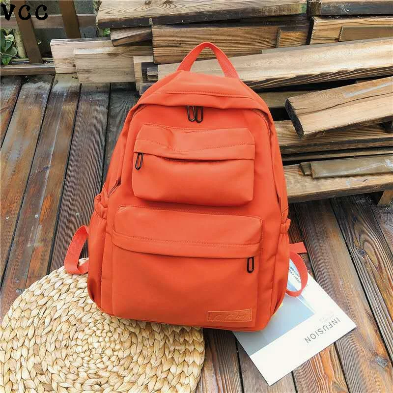 

VCC Solid Color Backpack For Women Waterproof Nylon Multi Pocket Travel Backpacks Large 2020Capacity School Bag For Teenage
