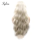 Серебристая блондинка 60 #, волнистые синтетические кружевные передние парики, средняя часть, Длинные термостойкие волосы из волокна для женщин