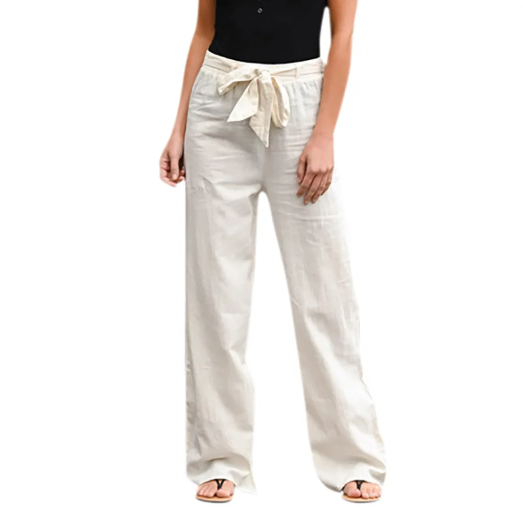 

Summer Women Pants Fashion Casual Solid Color Bandage Loose Casual Wide Leg Leggings Bottom Long Pants Pantalones De Mujer #q