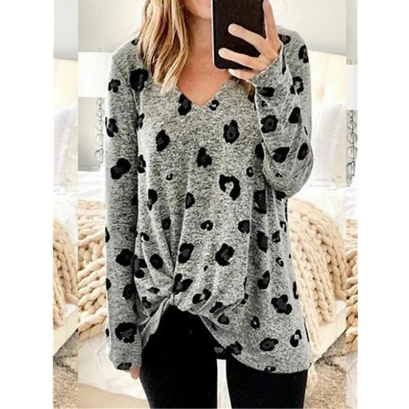 6 цветов восемь размеров осенняя Женская свободная футболка с v-образным вырезом