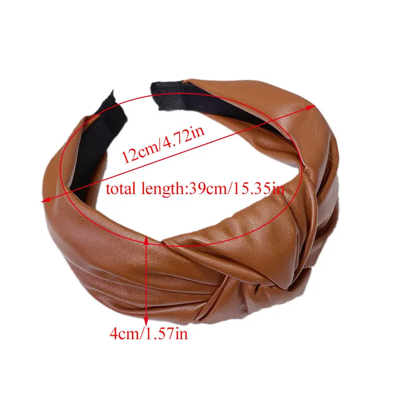 

Luxury Simple PU Leather Top Knot Wide Headband Hair Hoop Vintage Leather Hair Accessories Solid Color Women Turban Headwear
