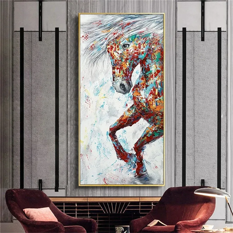 

Modern Canvas Poster Painting Abstract Painting Spray Painting Colorful Horse Animals Painting Home Living Room Decor Wall Art
