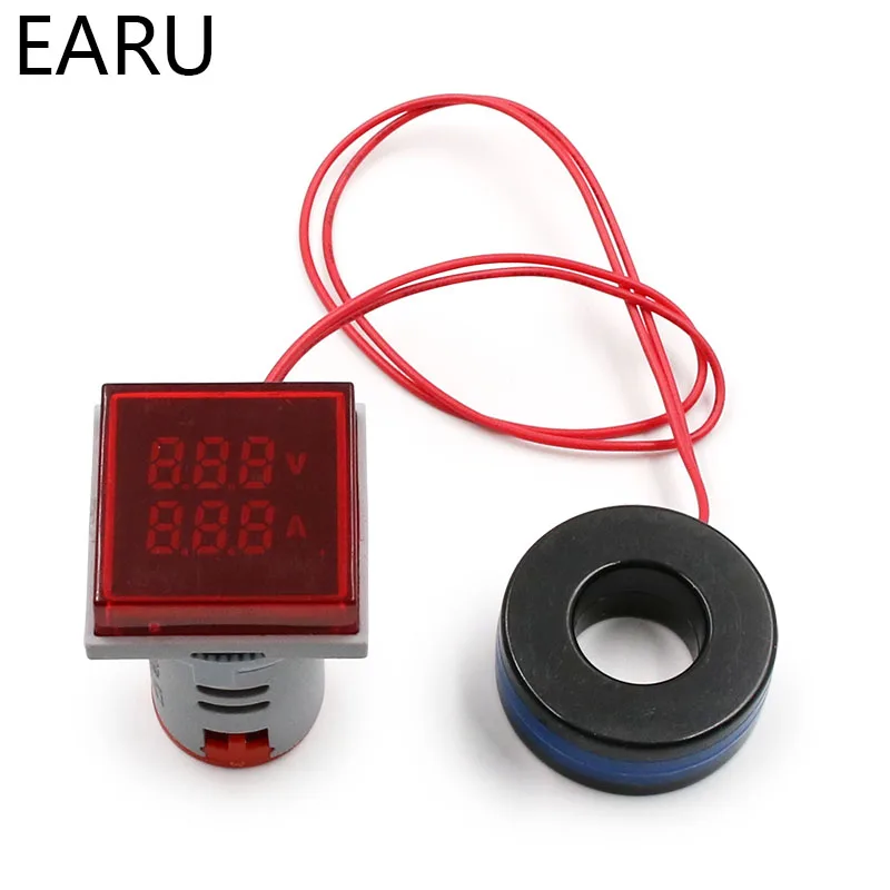 Mini Digital Voltmeter Ammeter 22mm AC 20-380V 0-100A Amp Volt Voltage Tester Meter Dual LED Indicator Pilot Lamp Light Display