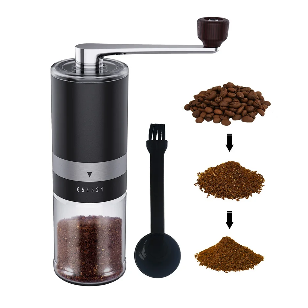 

Hand Crank Coffee Grinder Portable Grinding Machine Ceramic Core Bean Grinders 6 Gears Choose With Cleaning Brush Kitchen Tool