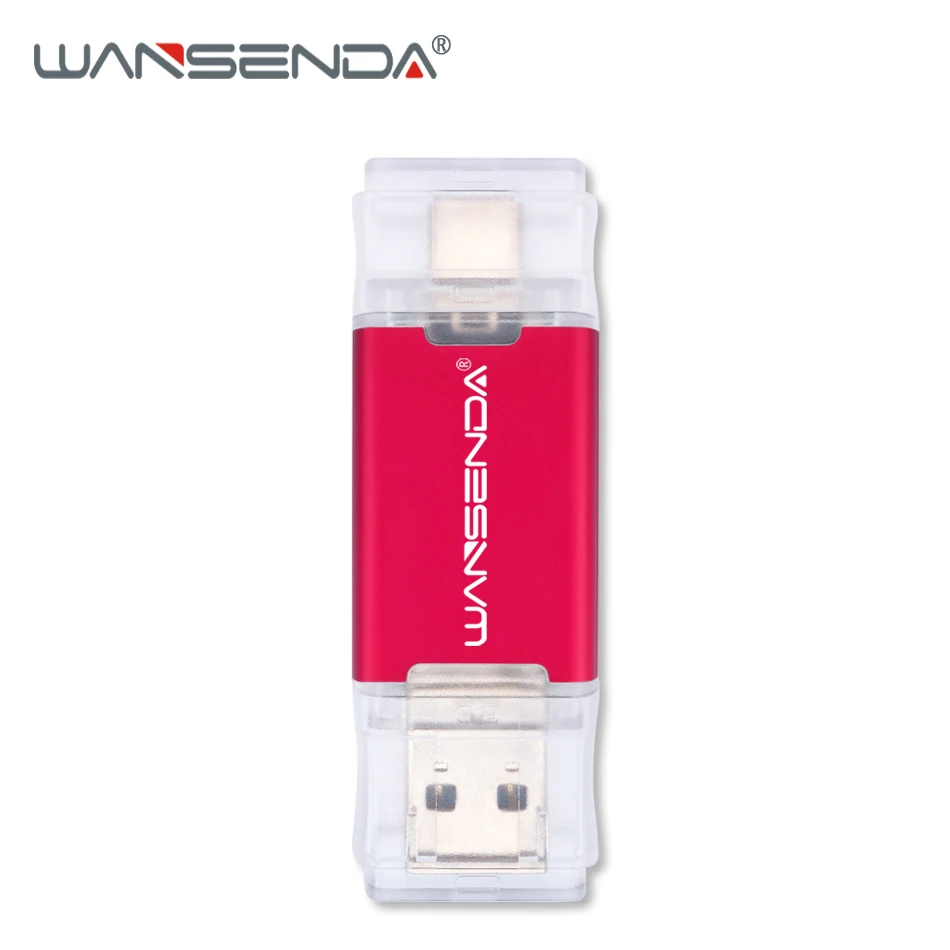 Красный WANSENDA 2 в 1 TYPE-C USB3.0 USB флеш-накопители 256 ГБ 128 Гб 64 ГБ 32 ГБ 16 ГБ флеш-накопитель для Android/PC Внешний usb-накопитель - Цвет: Красный