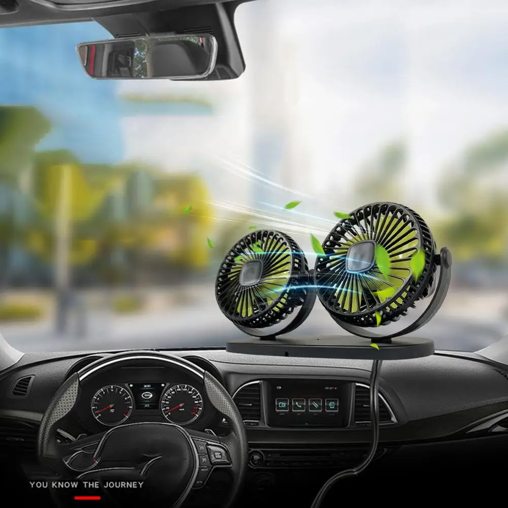 

USB Dual Head Fan Car Interior Accessories 360 Degrees All-round Car Mute Portable Cooler Swing Fan Dashboard Desktop Fan Summer