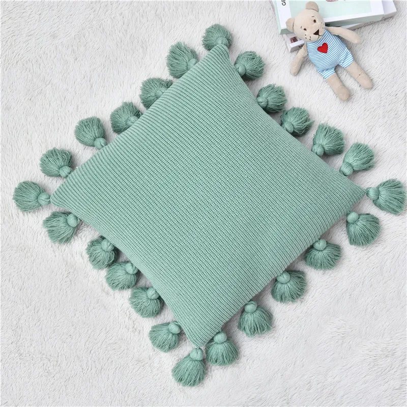 green with tassel Милая трикотажная Подушка Чехлы с кисточками Мягкий Чехол на подушку наволочка для дивана кровать Вязание наволочка - Цвет: green with tassel