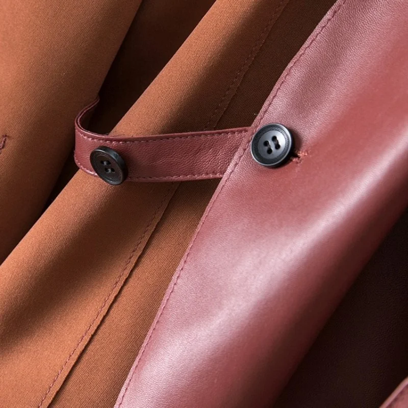 Женская модная куртка из натуральной кожи с глубоким V-образным вырезом и поясом