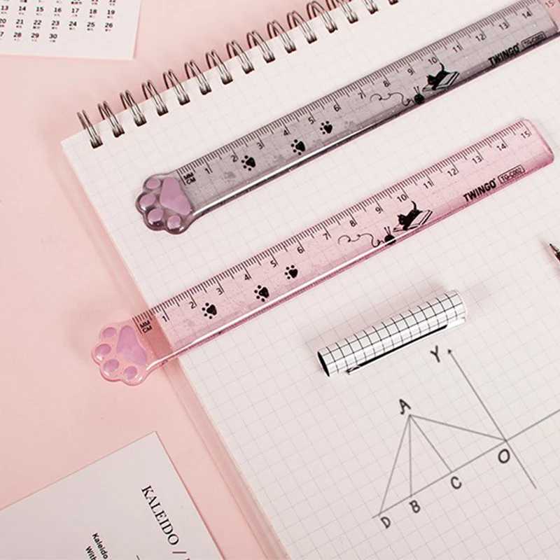 

Милые пластиковые прямые строительные принадлежности в виде кошачьих лап, женские канцелярские принадлежности, школьные принадлежности