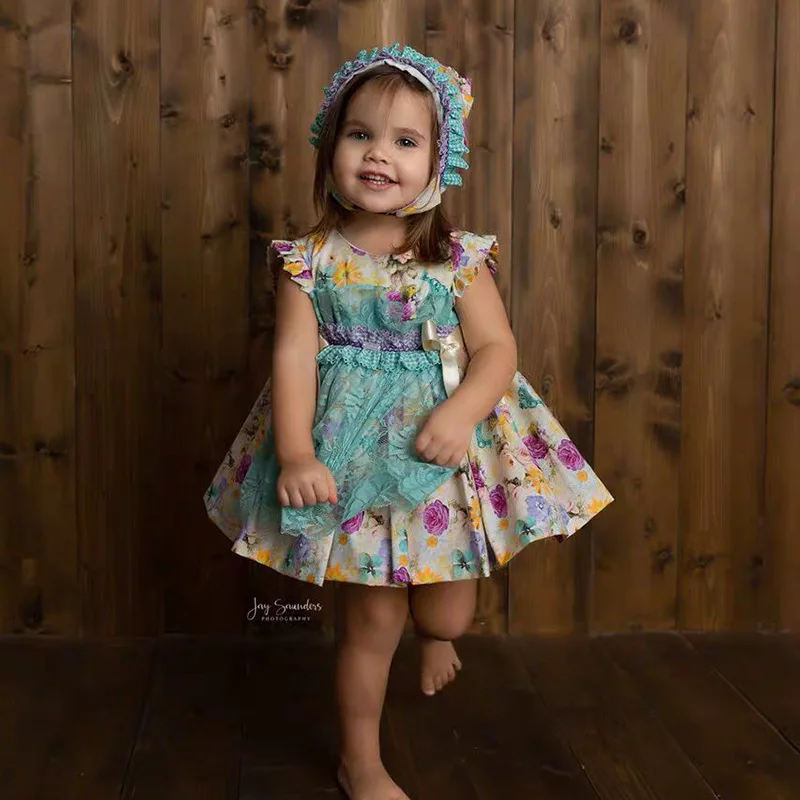 6738 Dress + Cap Short Toddler Print Tutu Princess Baby Girl Party Wedding Brithday Kid For Wholesale Clothes | Детская одежда и