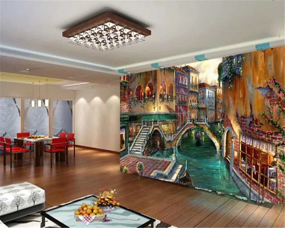 

3d Paper Wall Oil painting venice water city landscape painting Home Decor Living Room Bedroom Wallcovering HD Wallpaper