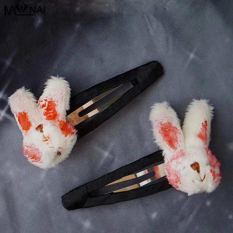 

Cosplay Handmade Bloody Bunny Lolita Dark Hair Clips Gothic Little Cute Hairpins Street Fashion Halloween Carnival Party