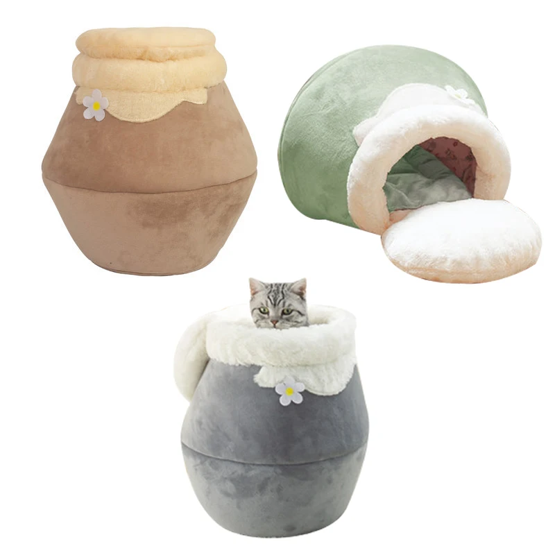 

Thicken Pet House For Cat Warm Foldable Pets Sofa Winter Closed Honey Pot Shape Cats Mat Comfortable Kittey Litter Gifts