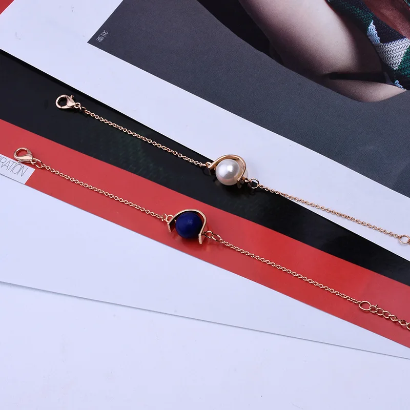 Трендовые простые бусы из природного камня браслеты на цепочке полукруглые