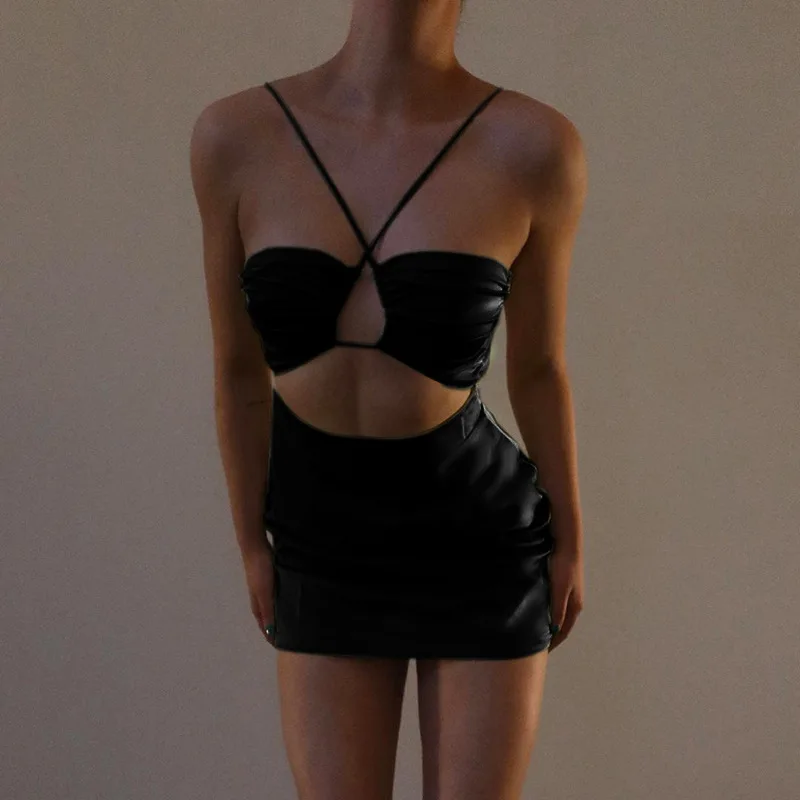

DUAYR 2021 Fashion Summer Halter Sexy Backless Mini Dress Solid Sleeveless Backless Holiday Elegant Skinny Club Party Dresses