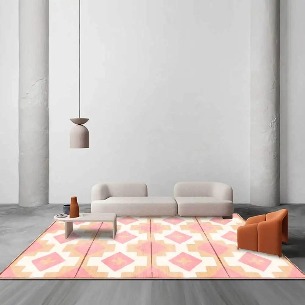 

Pink Carpet Nordic Modern Geometric Small Fresh Living Room Rugs Soft Off-White Girl Room Floor Mat Geometric Decor Non-Slip Rug