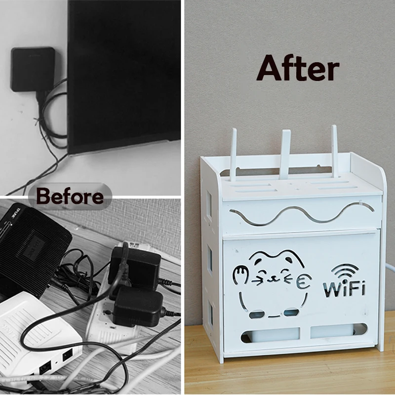 Bestellen Wifi Router Regal Lagerung Boxen Große Kapazität Kabel Power Plus Draht Box Holz-Kunststoff Wand Stecker Halterung Wohnkultur Sunchamo