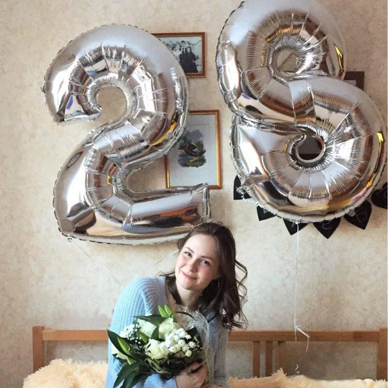 32-дюймовый гелиевый алюминиевый фольга 0-9 цифры воздушные шары розовый черный