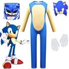 Детский костюм аниме Deluxe, маска для девочек и мальчиков, игровой персонаж, голубой ежик, комбинезон для косплея, костюм на Хэллоуин, Детский костюм