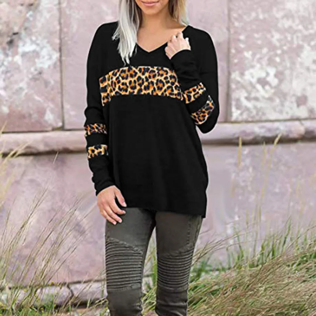 On sale 2020 autumn winter Women Knitted V Neck Sweater Leopard Print Long Sleeve Loose Pocket Femme Elasticity Pullover 30 | Женская
