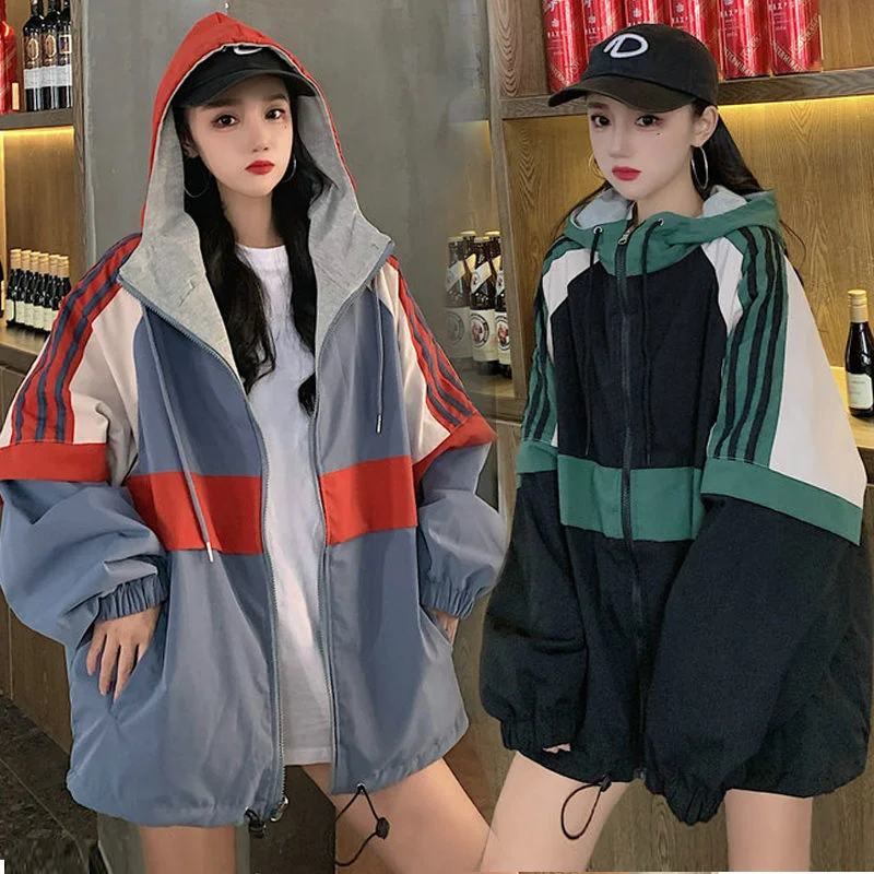 

2021 New In Spring Autumn Harajuku Wears Baseball And Hooded Jacket On Both Sides Large Women's 200 Jin Fat Mm Loose BF Befree