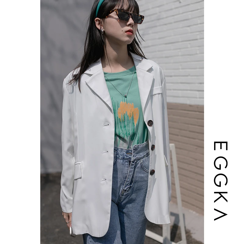 

Eggka белый Костюмный пиджак для Для женщин Весна 2021 Новый разрез сзади чувство дизайна нишу свободный костюм куртка