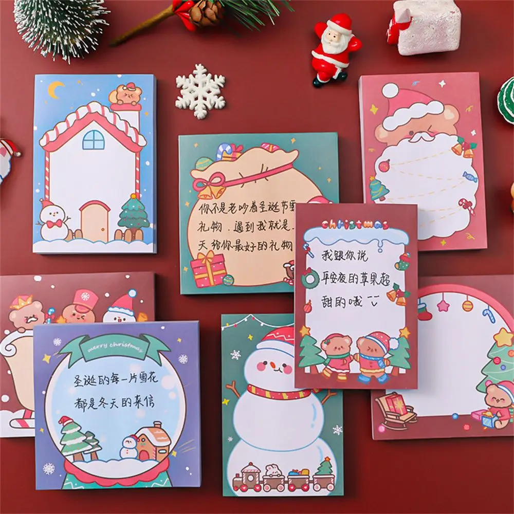 

50 Sheets Christmas Writing Paper Sticky Memo Pad Message Notes Decorative Santa Claus Notepad Paper Stationery Office Supplies