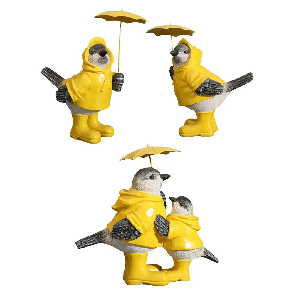 Скульптура в виде зонта и птицы милые декоративные украшения из желтой смолы для