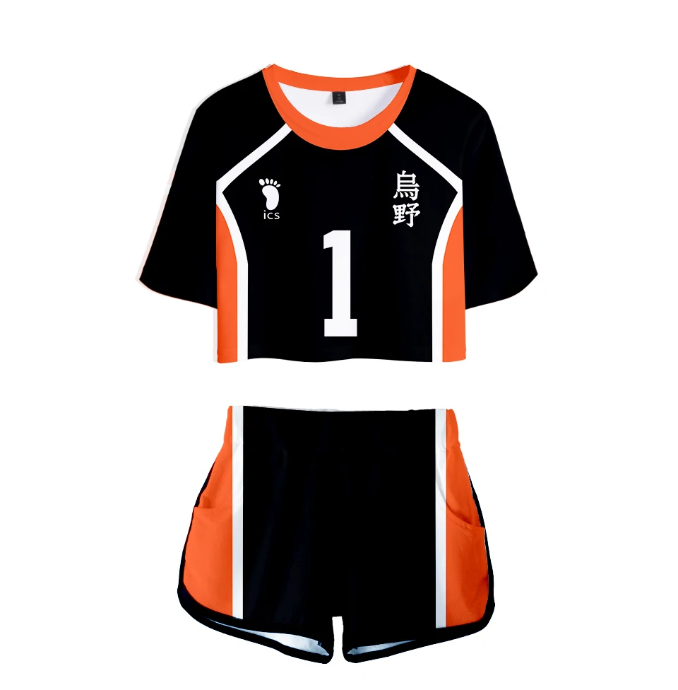 

Haikyuu Crop Tops Shorts Girls Sport suit Haikyuu!! Two Piece Sets Summer Soft Shorts And T-shirts Fashion Women Two Piece Sets