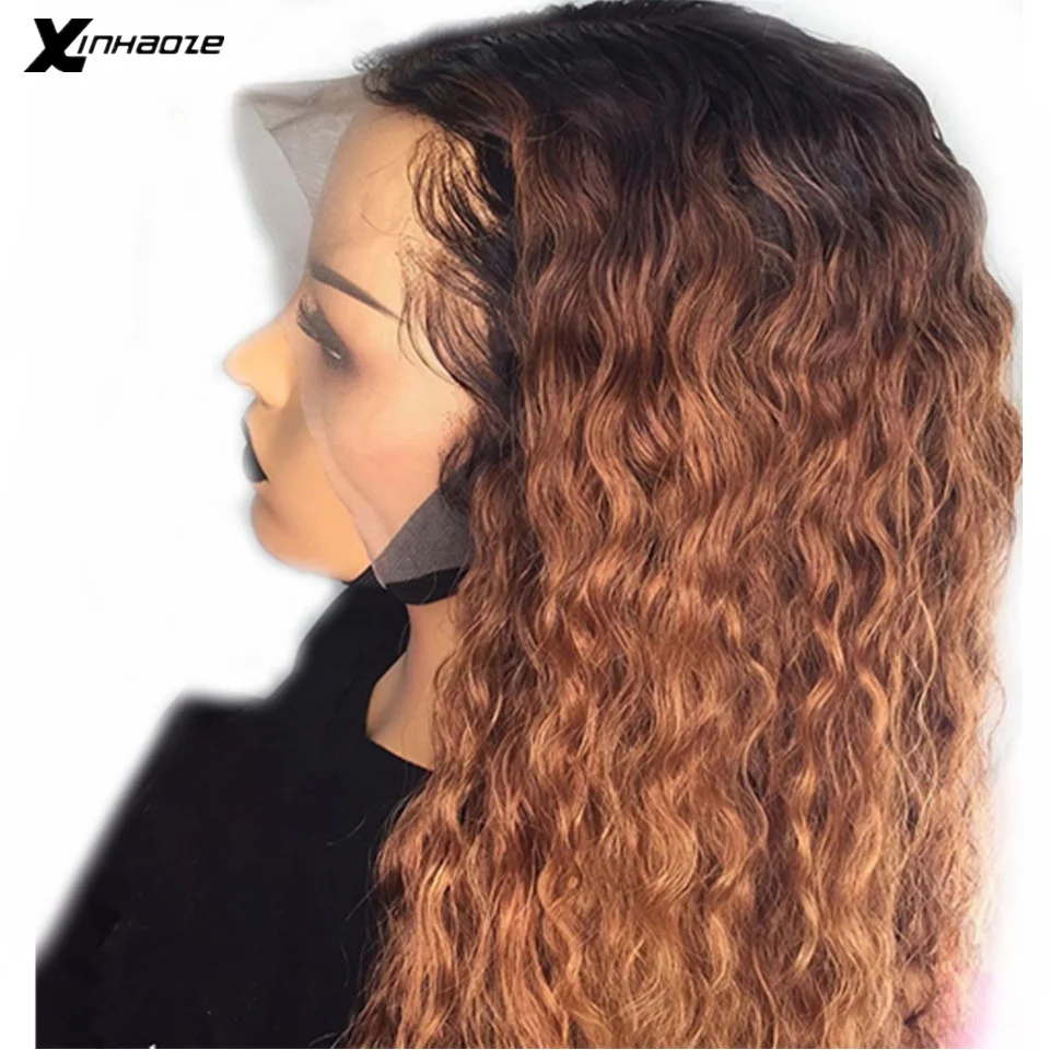 Омбре блонд парики на кружеве кудрявые 180% Плотность человеческие волосы с