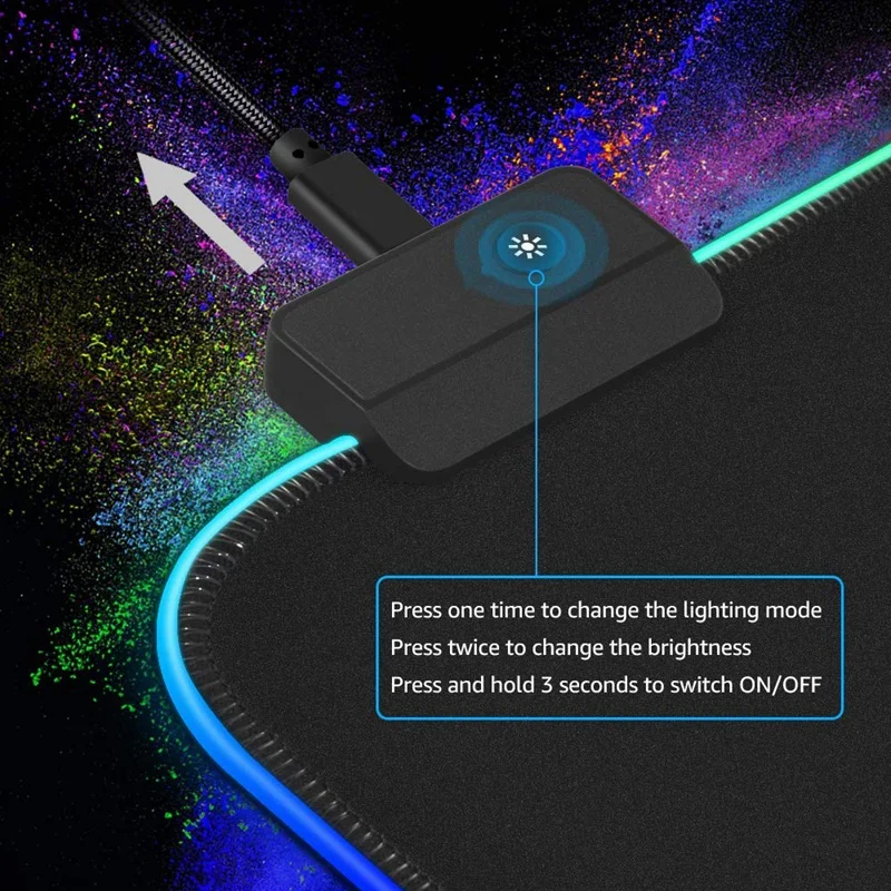 Игровой коврик для мыши RGB большой мягкий светодиодный с 14 режимами освещения и 2