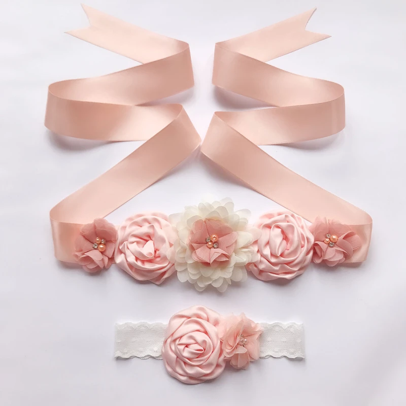 

Girl Vintage Flower Girdle Belt Headband 2pcs/set Fashion Woman Wedding Sashes Belt Headband Photography Props