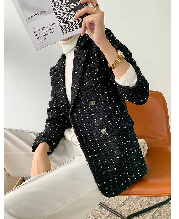 

Winter tweed Plaid suit women's small Korean version British wind net red retro tweed short suit coat