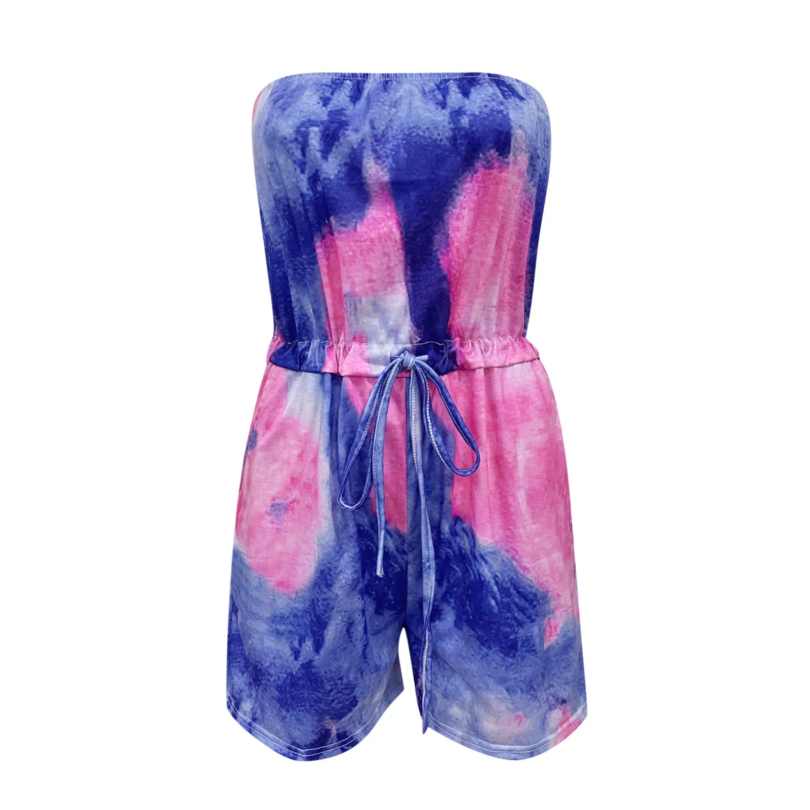 

Women Playsuits Sleeveless Bandeau Tie-dye Gradient Casual Playsuits Summer Women Clothing Elastic Waist Beach Playsuit Romper