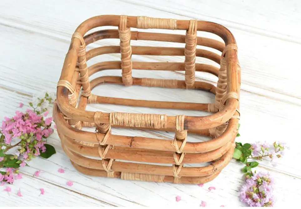 

Baby Props Vintage Woven Rattan Basket Newborn 100 Days Photography Props Basket Baby Posing Sofa Bed Accessoire Shooting Props