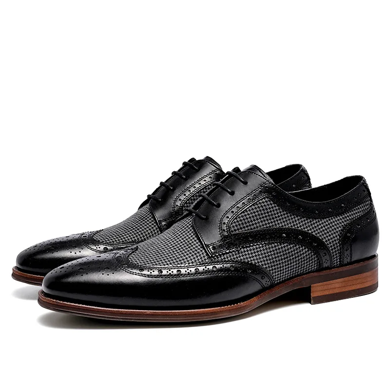 

Мужские деловые туфли из натуральной кожи, коричневые повседневные винтажные Броги из джинсовой ткани с вырезами, Молодежная Свадебная обувь, 69512