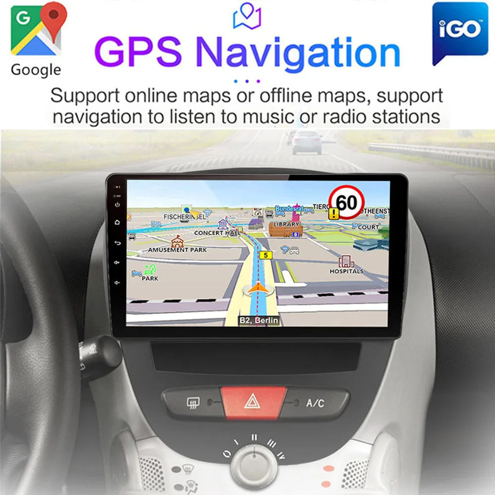 Android 10 2 Din Car Multimedia Player For Peugeot 107 Toyota Aygo Citroen C1 2005-2014 Head Unit Stereo GPS Navigation BT WIFI |