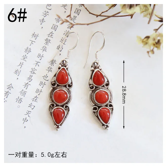 

Red Face S925 Sterling Silver Ruby Earrings Eardrops Earrings Nepal Handmade Personalized Long Temperament Free Shipping