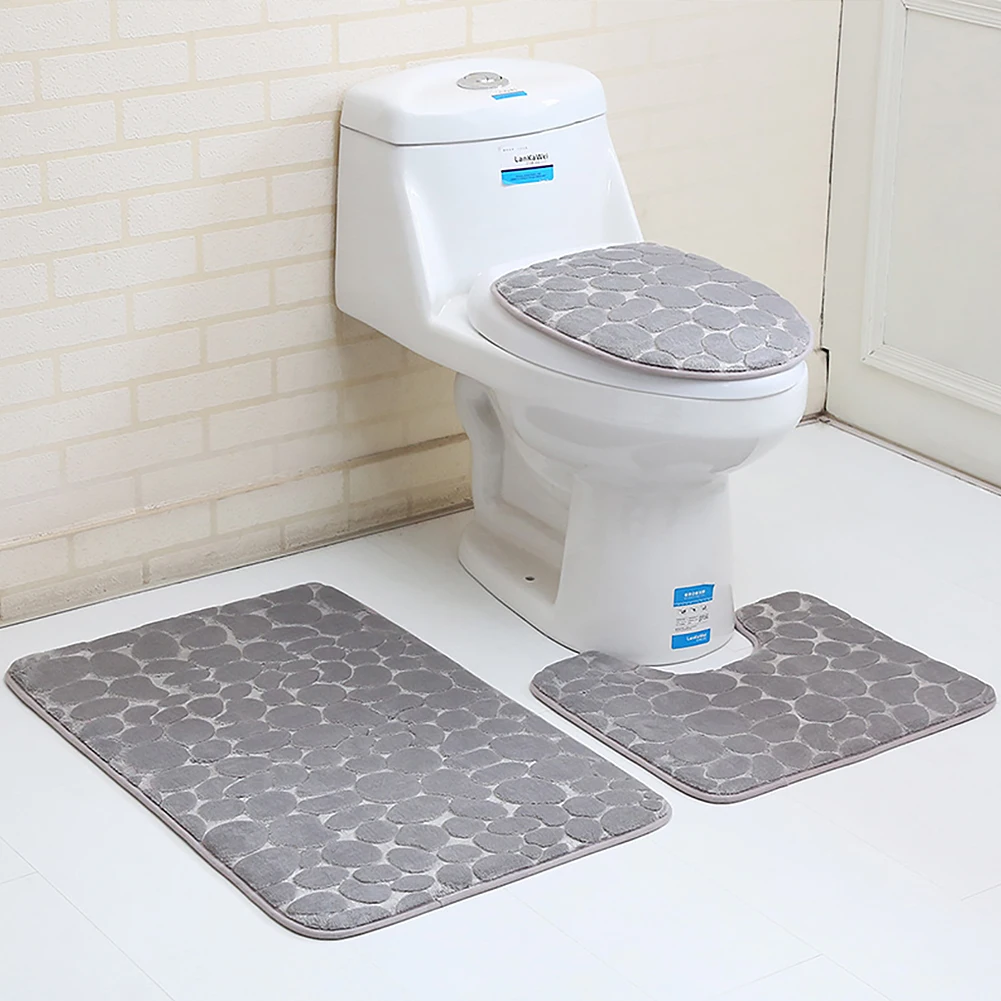 

Bathroom Non-Slip Pedestal Rug + Lid Toilet Cover + Bath Mat