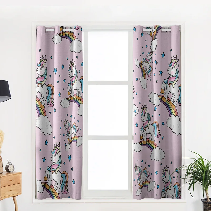 Розовая Радужная занавеска с изображением единорога затемненная для кухни