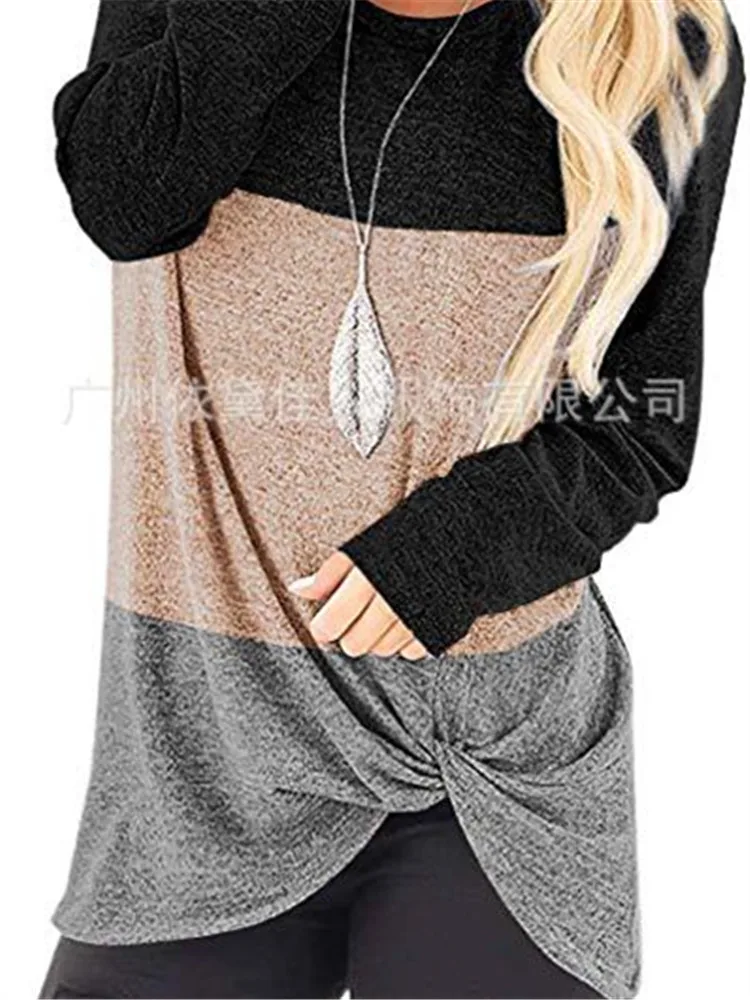 

Women Spring Autumn Slim Pink Patchwork T-Shirt Ladies Fashionable Solid Color Plus Size Tees Female Brand Casual Tops ZM598