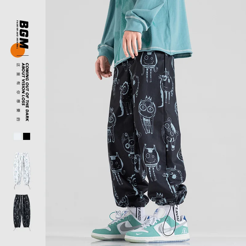 

Мужские брюки-карго с мультяшным рисунком, спортивные штаны для мужчин и женщин, прямые повседневные мешковатые брюки большого размера, нов...