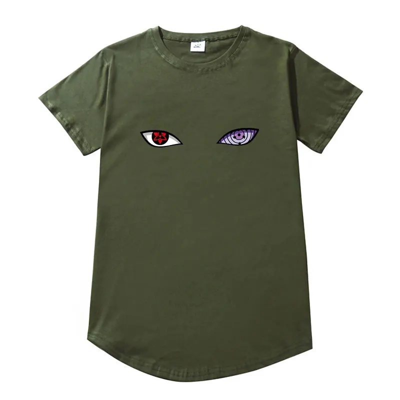 Army green Новое поступление Harajuku аниме футболка Наруто Учиха Узумаки Хатаке глаза печать o-образным вырезом футболка хип хоп Уличная футболка Топы - Цвет: Army green