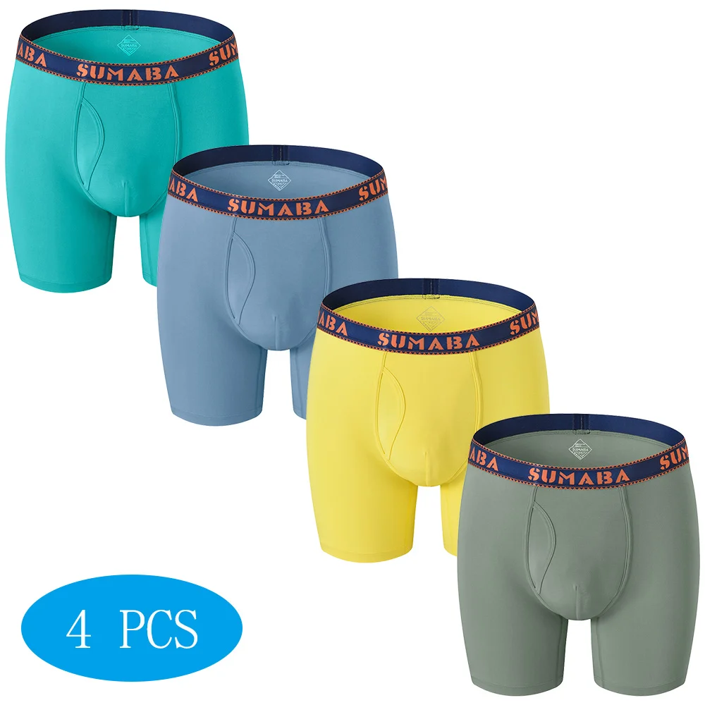 2021 New Arrivals Men's Bamboo-Fiber Breathable Bodysuit Open Fly Pure Color Men Boxer Briefs Slip Homme Boxershorts Fashion